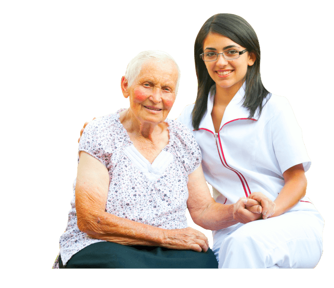 senior woman with her caregiver holding hands